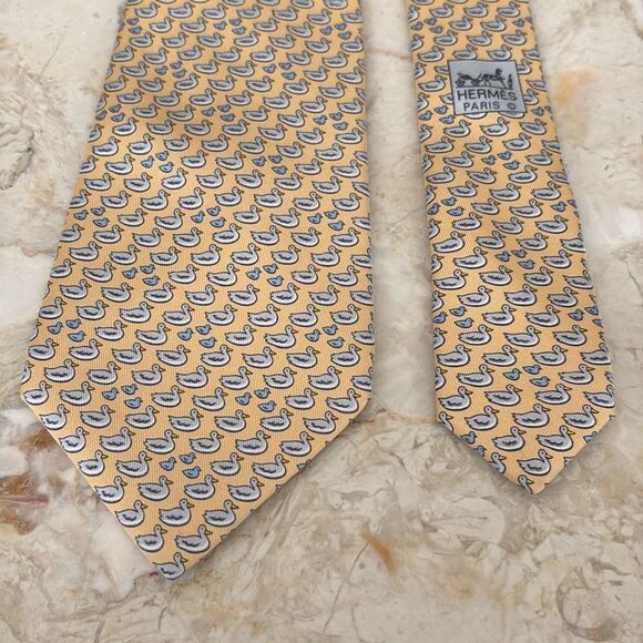 Hermes 100% Silk Duckies Print Tie - Picture 6 of 10